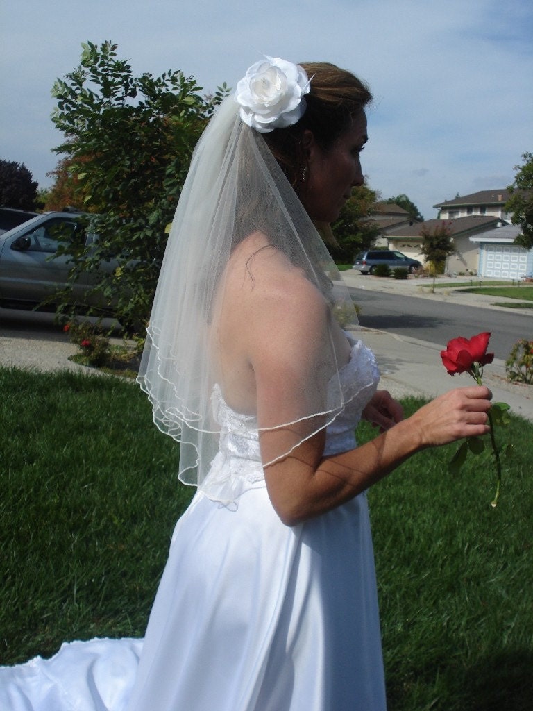 Elbow Length Two Tier Circular Cut Veil With Serged Pencil Edge in Ivory or White - READY TO SHIP in 3-5 Days
