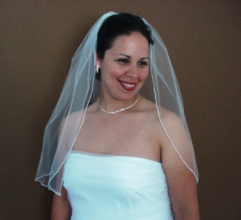 Elbow Length One Tier Wedding Veil With Serged Pencil Edge In Ivory or White - READY TO SHIP in 3-5 Days