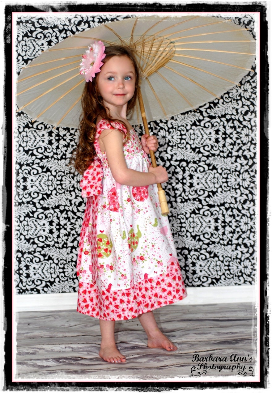 Girls Knot Dress Strawberry Tea Party