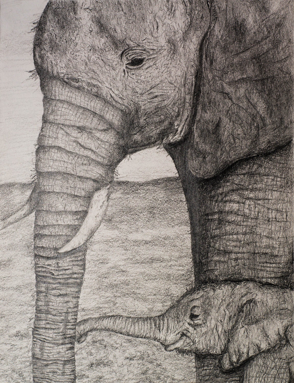 Items similar to PRINT Mother and Baby Elephant Drawing 8.5x11 on Etsy