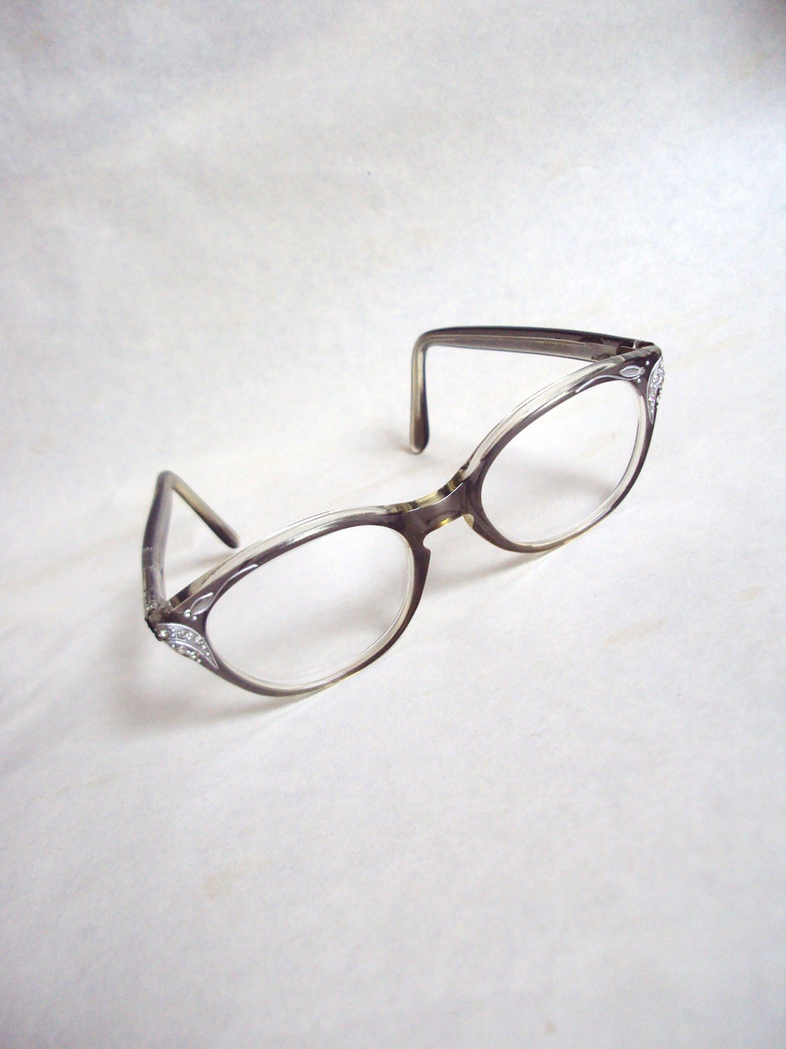 1950s 60s Grey & silver rhinestone spectacles - Veramode