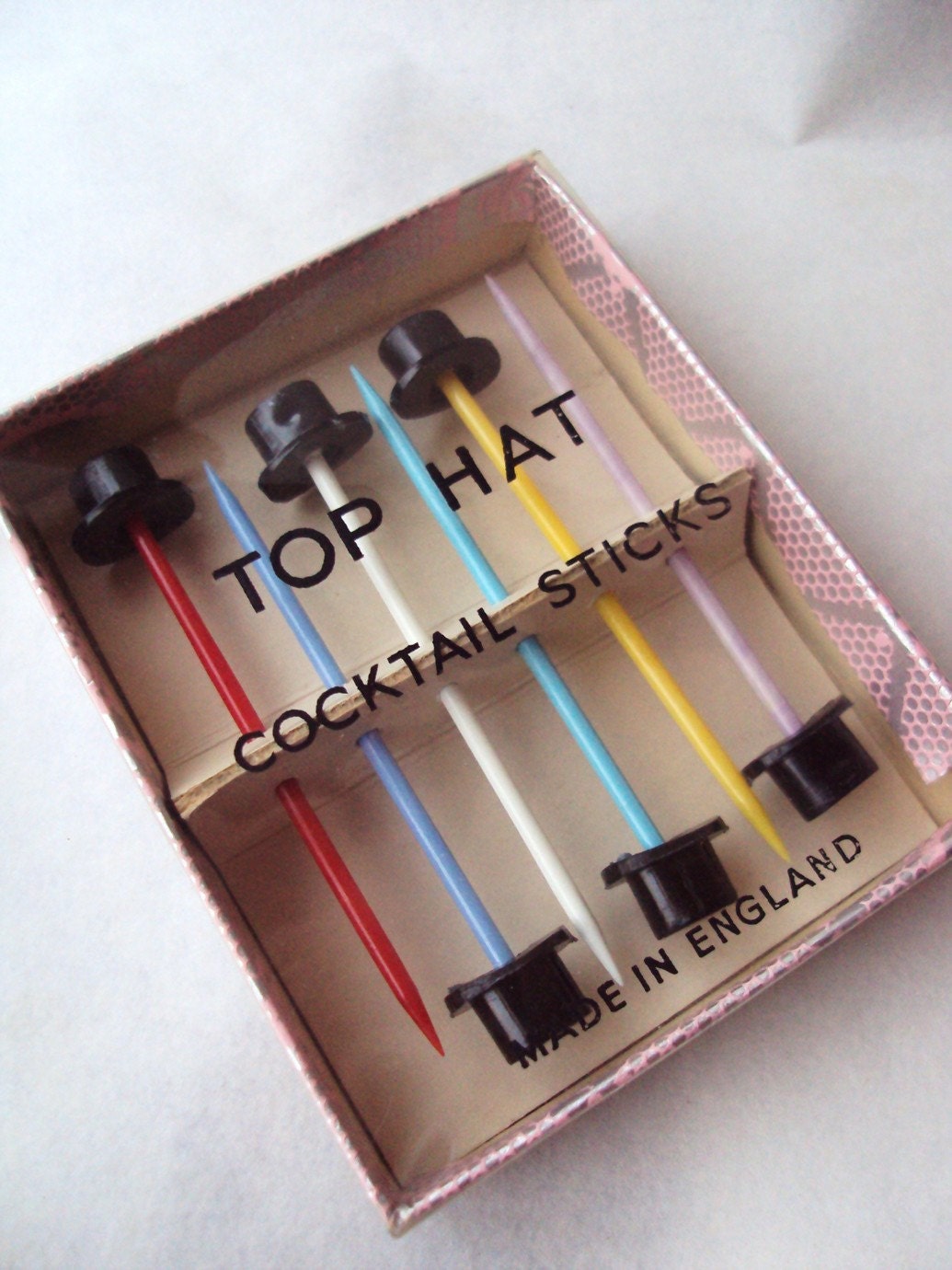 60s novelty top hat cocktail sticks, boxed