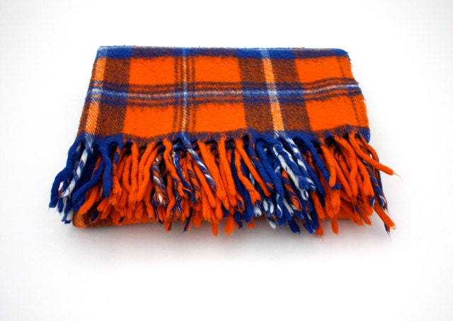 Vintage Orange and Blue PLAID Picnic Blanket by Faribo - aniandrose