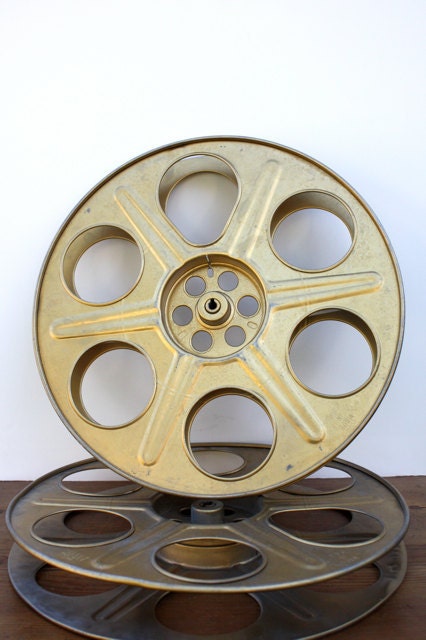 Vintage Large Metal Gold Tone MOVIE Reel