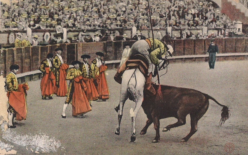 Vintage Mexican Bullfighter Postcard Hand Colored