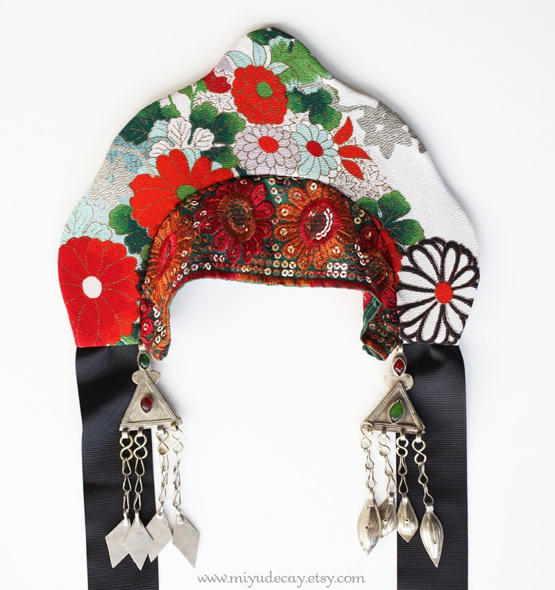 Miyu Decay OOAK Vintage Kimono Kokoshnik Headdress