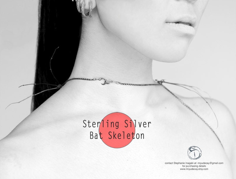 Miyu Decay Sterling Silver Bat Skeleton Necklace