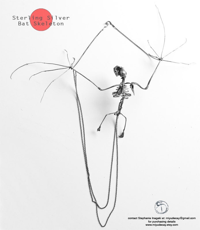 Miyu Decay Sterling Silver Bat Skeleton Necklace