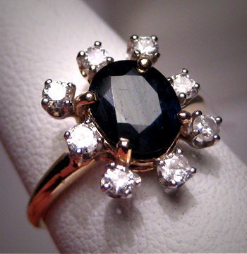 Antique Sapphire Diamond Wedding Ring Vintage Art Deco