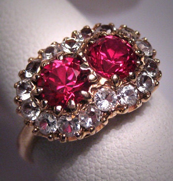 Antique Ruby Ring Vintage Art Deco Wedding White Sapphire Gold