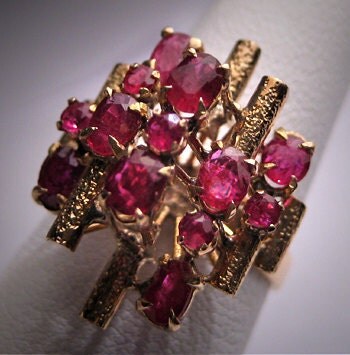 Vintage Modernist Ruby Ring Antique Mid Century Gold