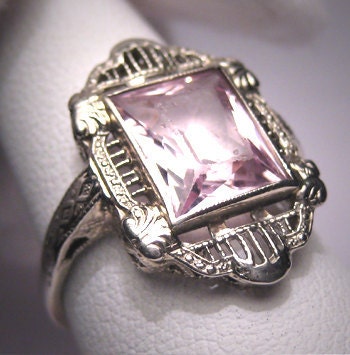 Antique Morganite Ring Vintage Art Deco Wedding Emerald