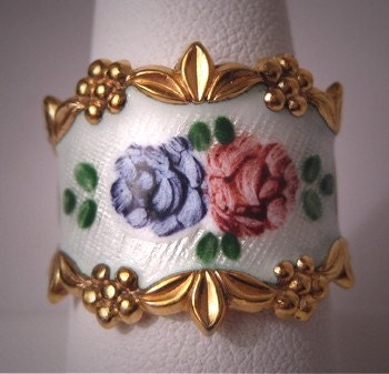 Antique Vintage Guilloche Enamel Ring Victorian - Deco Style
