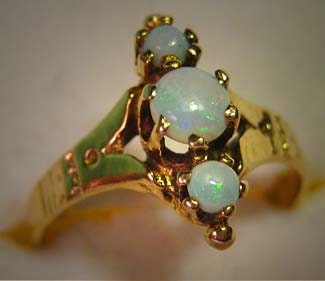 Antique Victorian Australian Opal Wedding Ring 14K Gold Fine Jewelry
