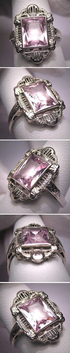 Antique Morganite Ring Vintage Art Deco Wedding Emerald