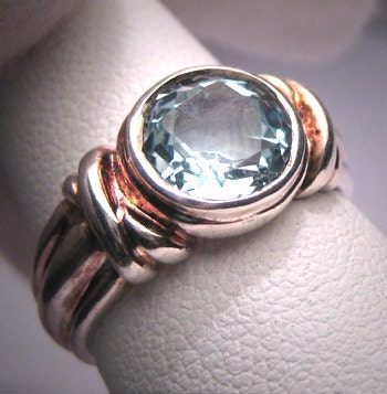 Estate Blue Topaz Ring Vintage Sterling Silver Gemstone