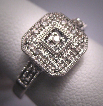 Vintage Diamond Wedding Ring Art Deco Style White Gold