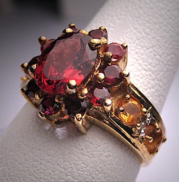 Vintage Estate Garnet Citrine Diamond Ring Estate Jewel
