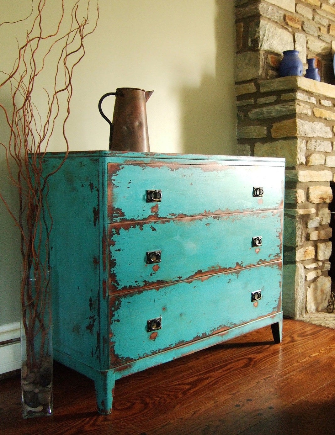 Antiqued Teal Green Chest of Drawers - Artisan8