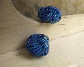 1950s Cluster Earrings - Colbalt Blue Beads