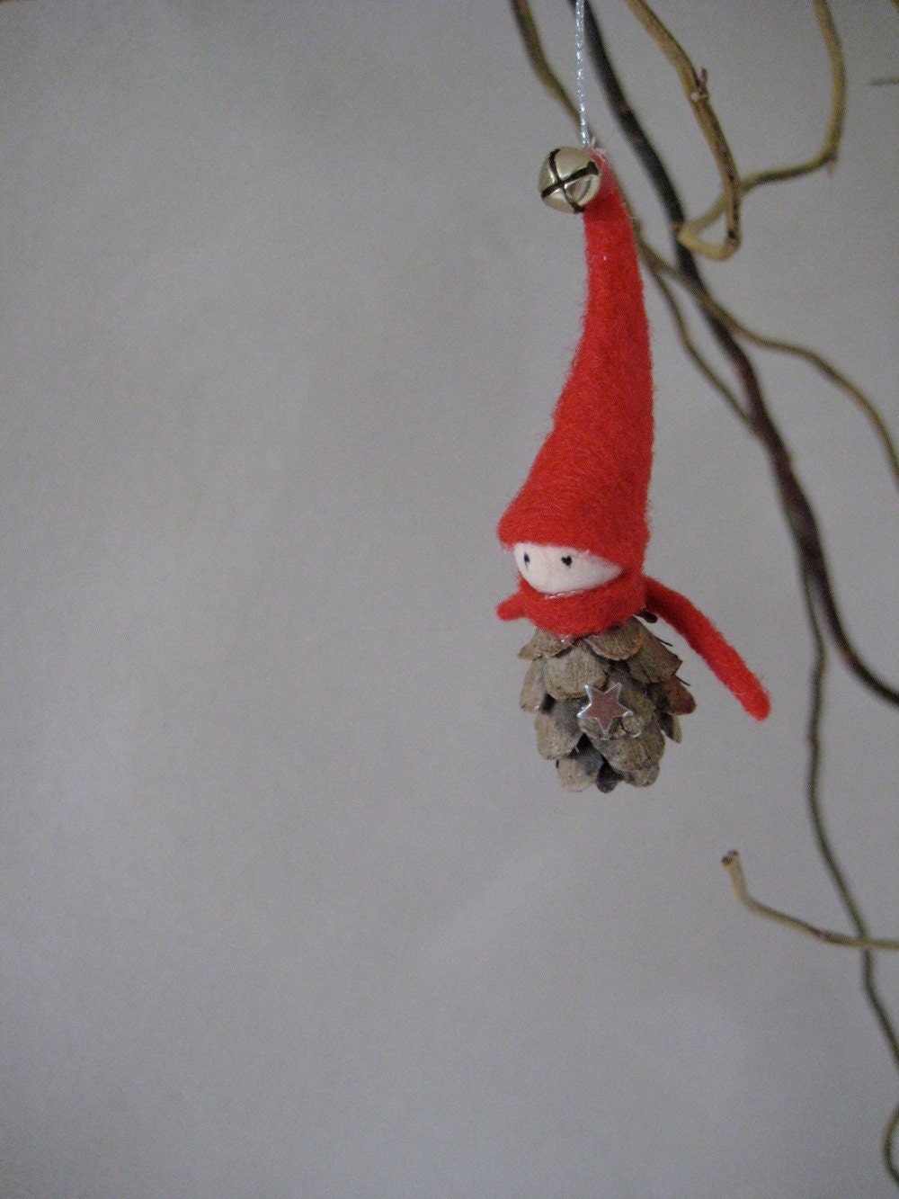 Tiny Pine Cone Elves -- set of 3 ornaments
