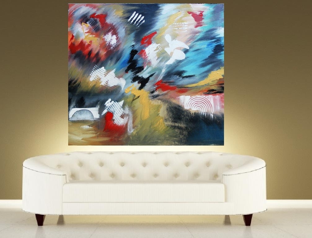 X LARGE Original Abstract Art painting HUGE 45x40 Modern Raw Earthy blue brown tan Contemporary Painting by OTO