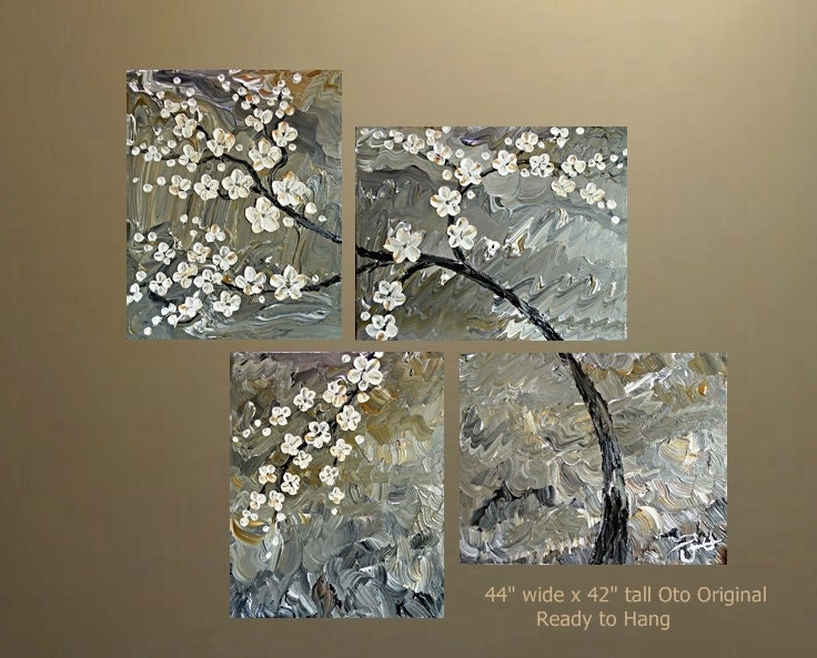 ORIGINAL 44"x42" White Flower Painting Abstract Landscape Artwork Flowerscape Heavy Textured Modern Contemporary art by OTO