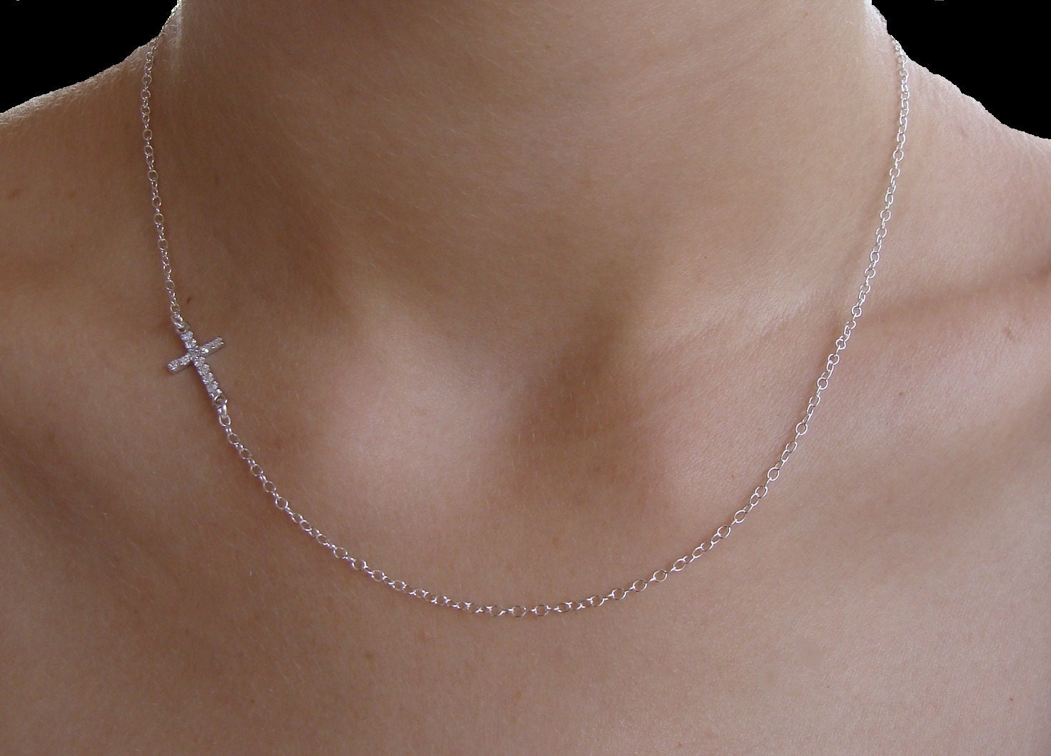 Sideways Cross Cz Necklace - Sterling Silver Cz Horizontal Cross - Kelly Ripa, Faith Jewelry, Gift, Bridesmaid Gifts
