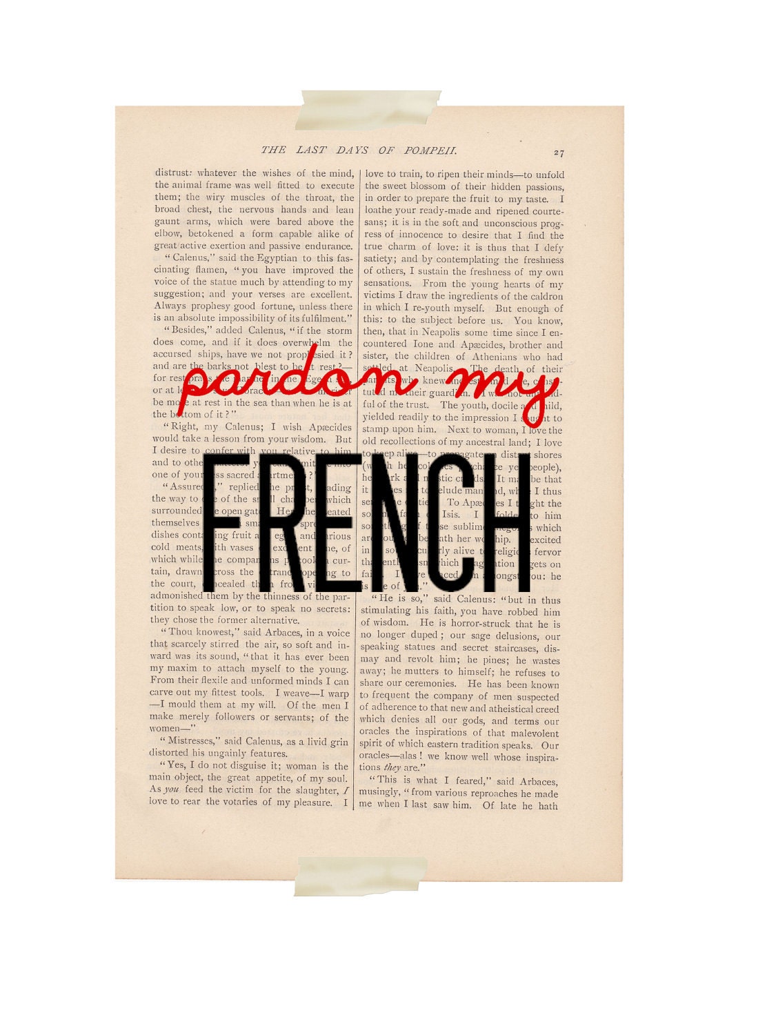 dictionary page art Pardon My French print - vintage art book page print - french funny quote humor