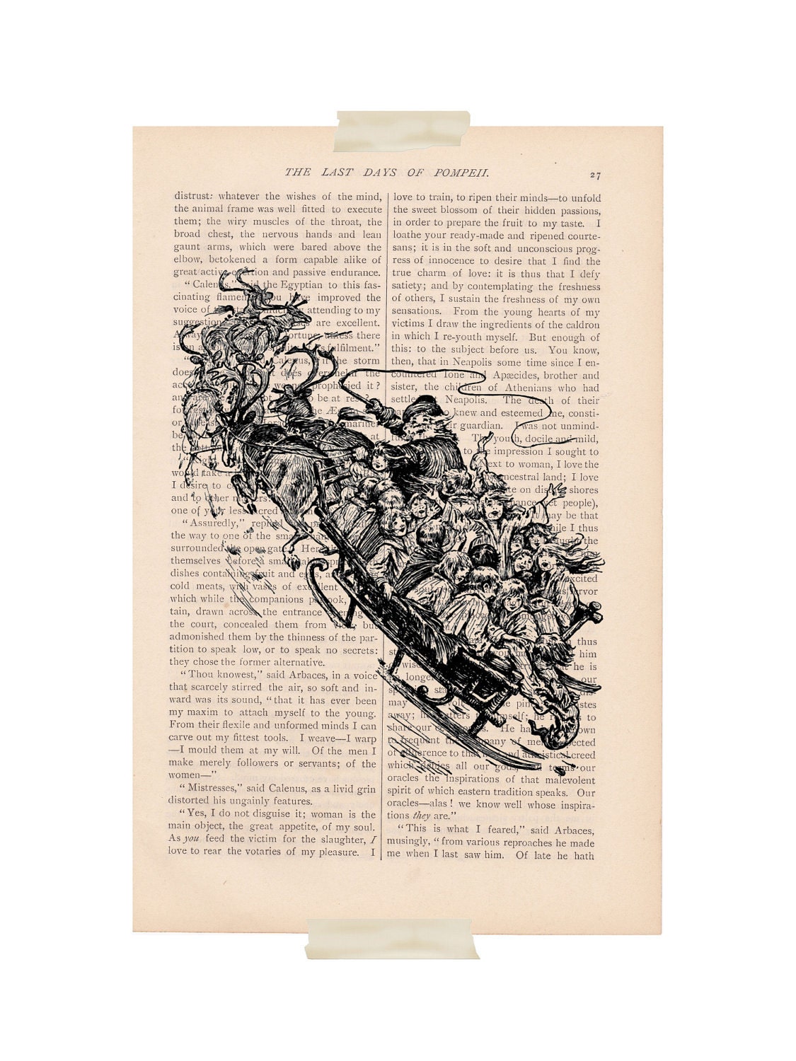christmas decor dictionary art vintage SANTA'S SLEIGH print - christmas decoration book page