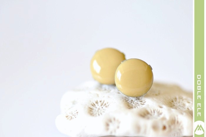Glossy Dot Ear Posts - 10mm - Mustard