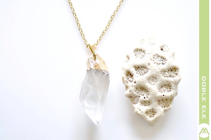 Gold Dipped Raw Quartz Point Necklace
