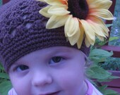 Girls Brown Sunflower Crochet Hat