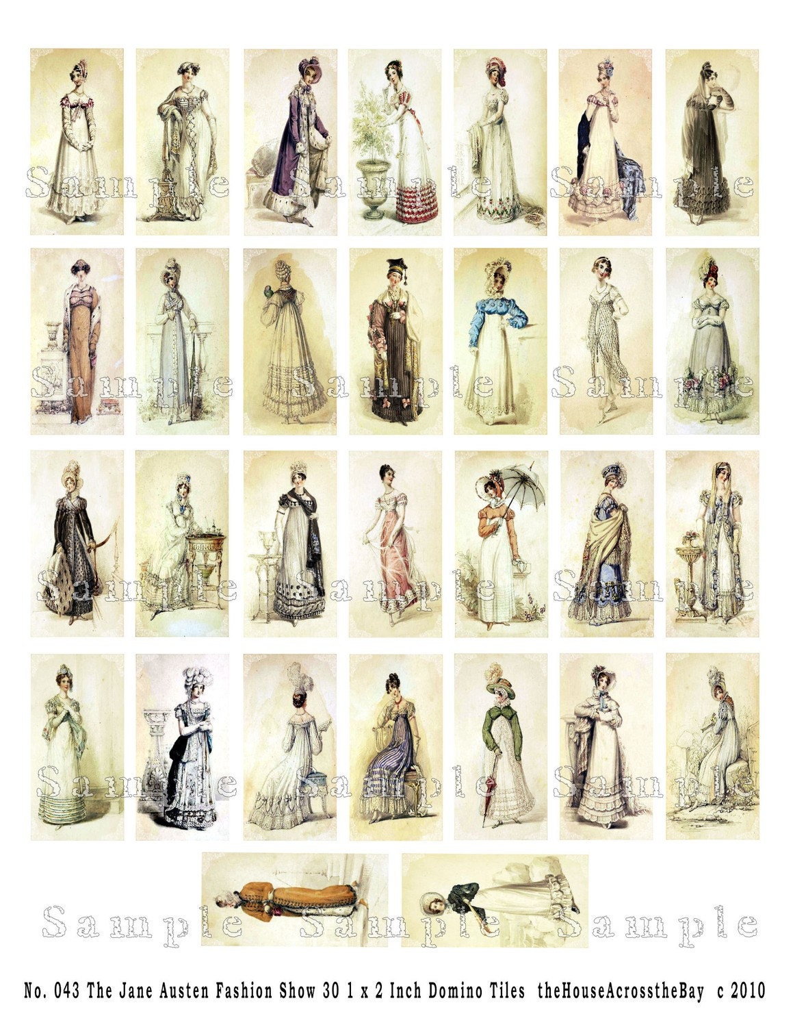 Jane Austen Fashion Show Digital Collage 1 x 2 Inch Domino Images Domino Digital Jewelry Grunge Vintage Victorian Dress Fashion 043