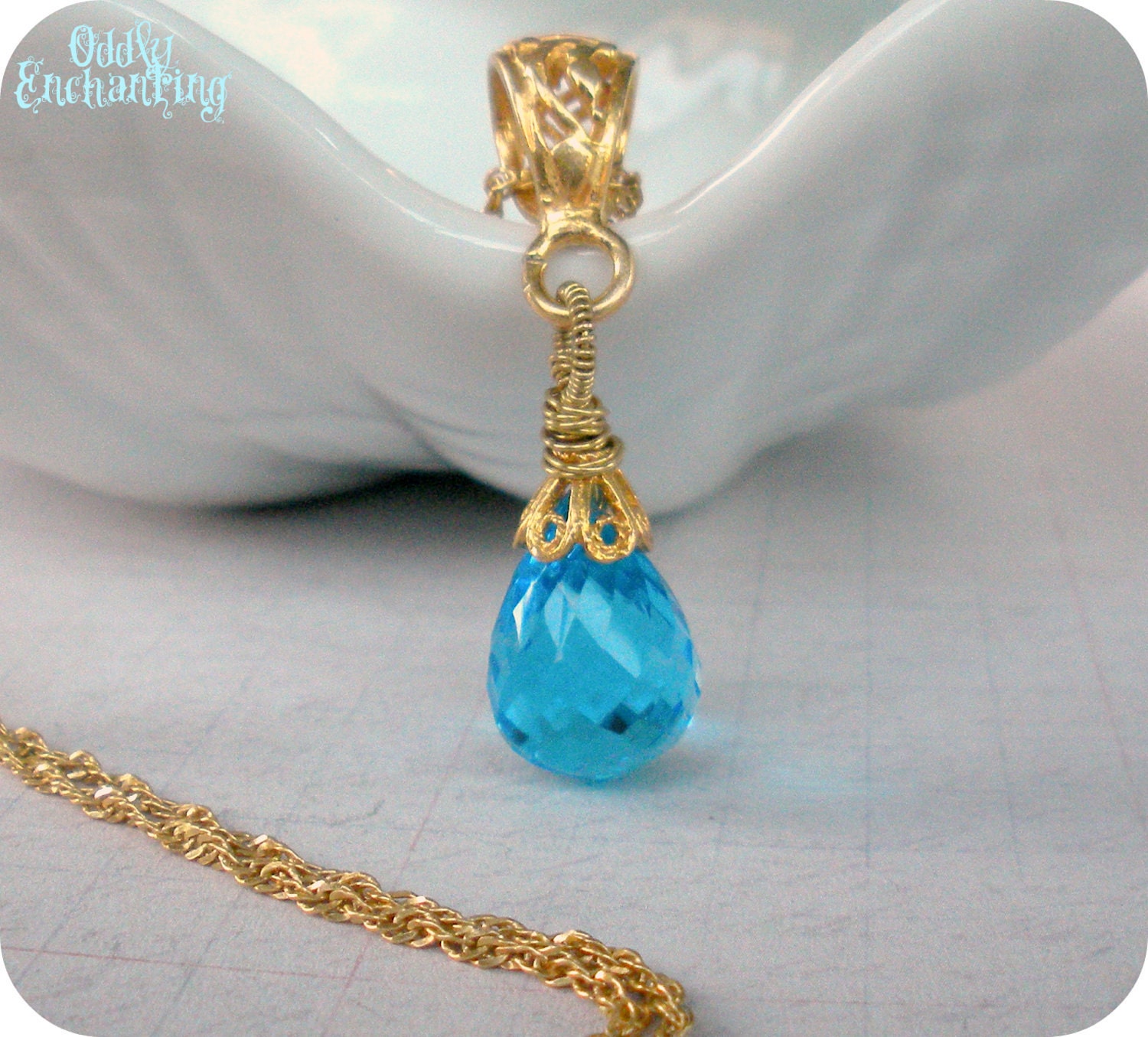 Calypso Necklace- Swiss Blue Topaz, Gold