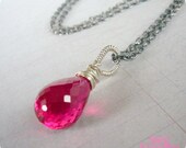 Sweet Kiss Necklace- Hot Pink Topaz, Sterling Silver