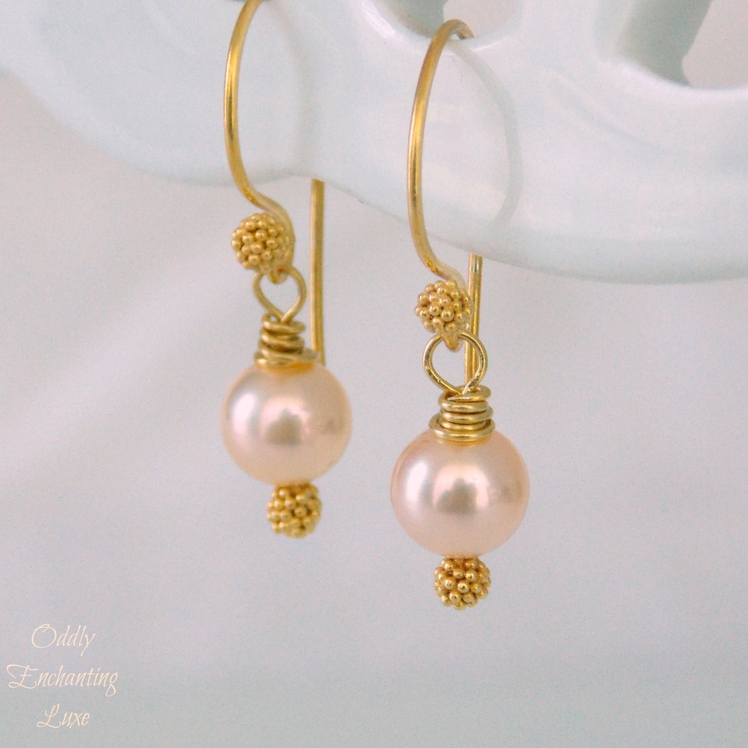 Peach Pink AAA Freshwater Pearl and 14 Karat Gold Fill Earrings