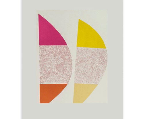 SALE - colourful handmade screenprint on paper, small original pink and yellow modern art.
