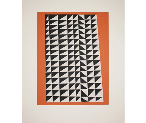 SALE Handmade original abstract geometric screenprint in bold colours - black, white and orange.