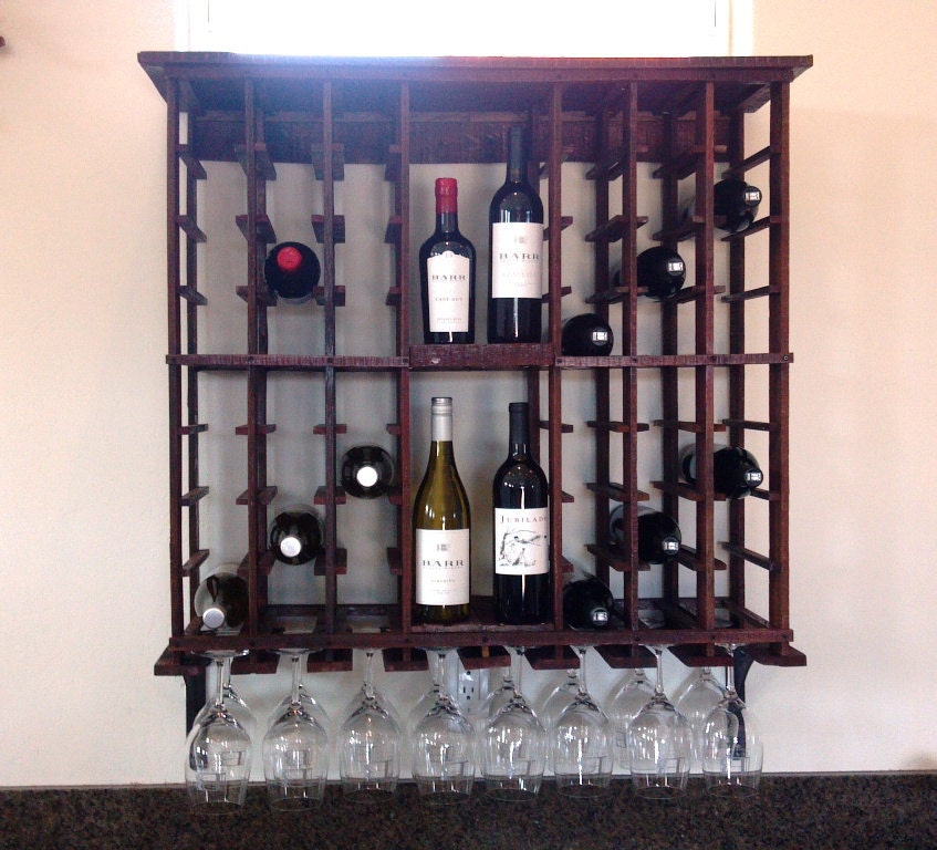 Hanging Wine Rack - 100% Recycled Wine Soaked Oak from Large Napa Wine Barrels