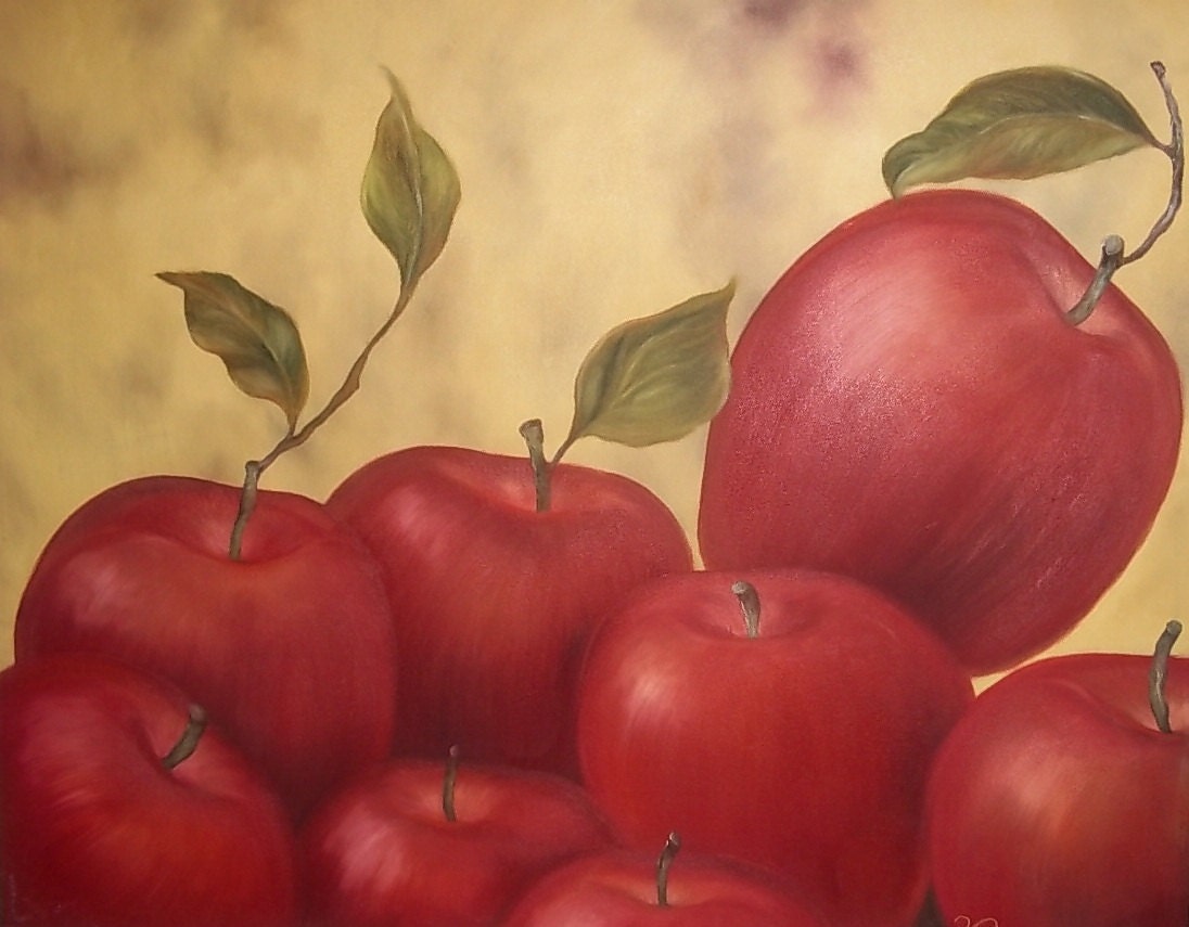 50% OFF- Red Apples, 24x30 original oil painting - KarlaVoelkerArt