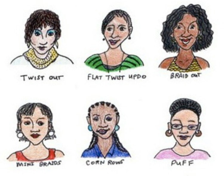 Natural Hair Styles African American Women (8.5 x 11) Giclee Colored Pencil and Marker
