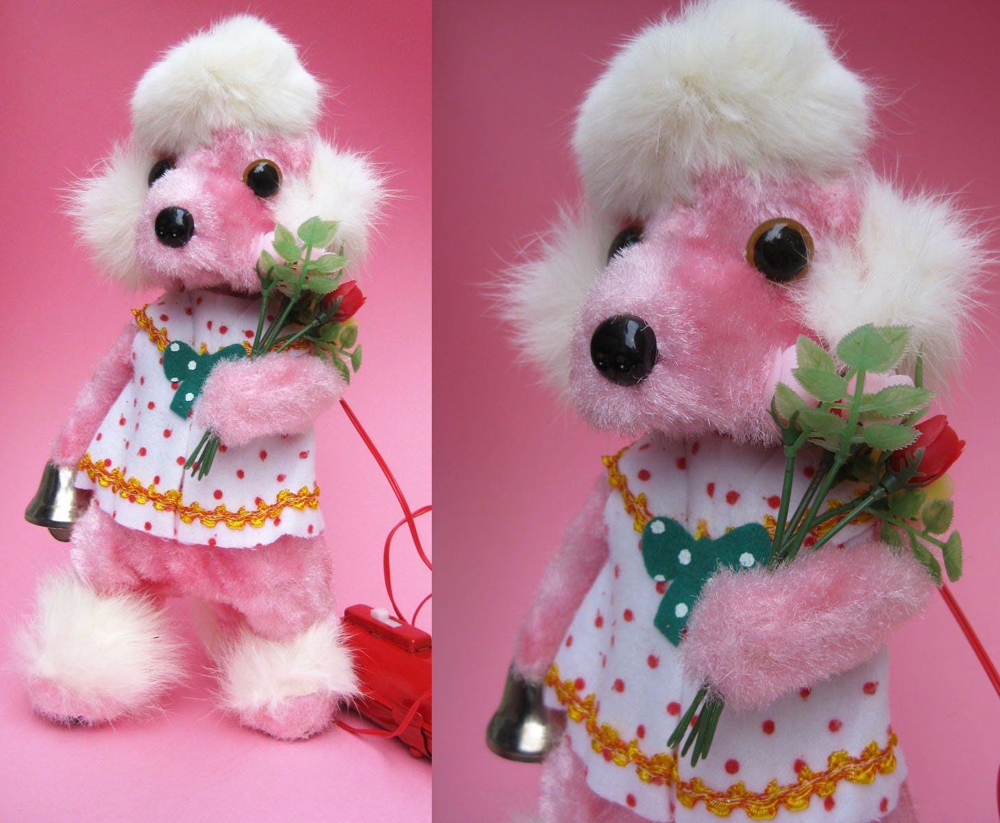 Rover Poodle Bell Ringer Toy - Vintage Mechanical Pink Puppy Dog 60s Battery Operated Mechanical Cute Original Box Boxed Packaging Package