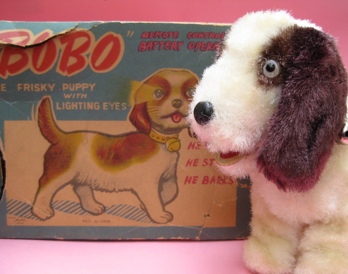 Bobo the Frisky Puppy - Rare Vintage Battery Operated Remote Control Dog Toy in Original Box - Funny Funky Silly 50s Japanese Mid Century