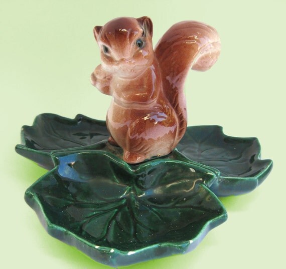 Naughty Vintage Squirrel Nut or Candy Dish by aquamarinedream