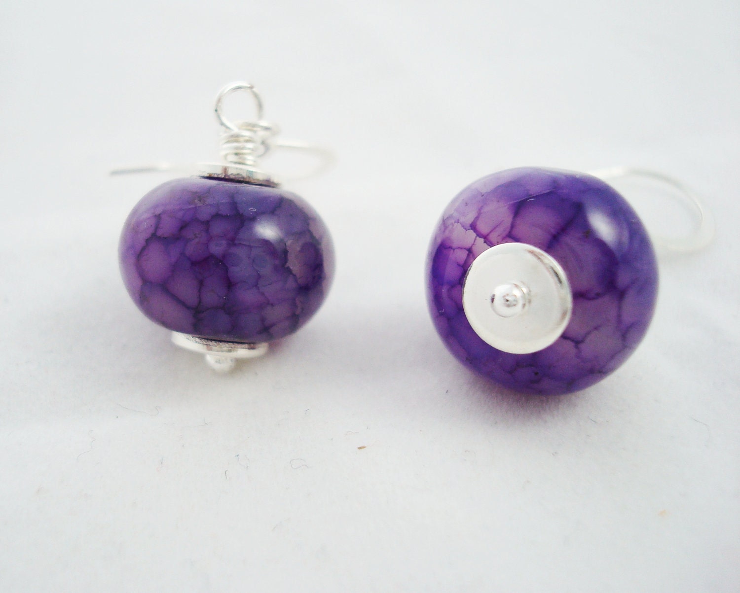 Silver and Purple Dragons Vein Agate Earrings
