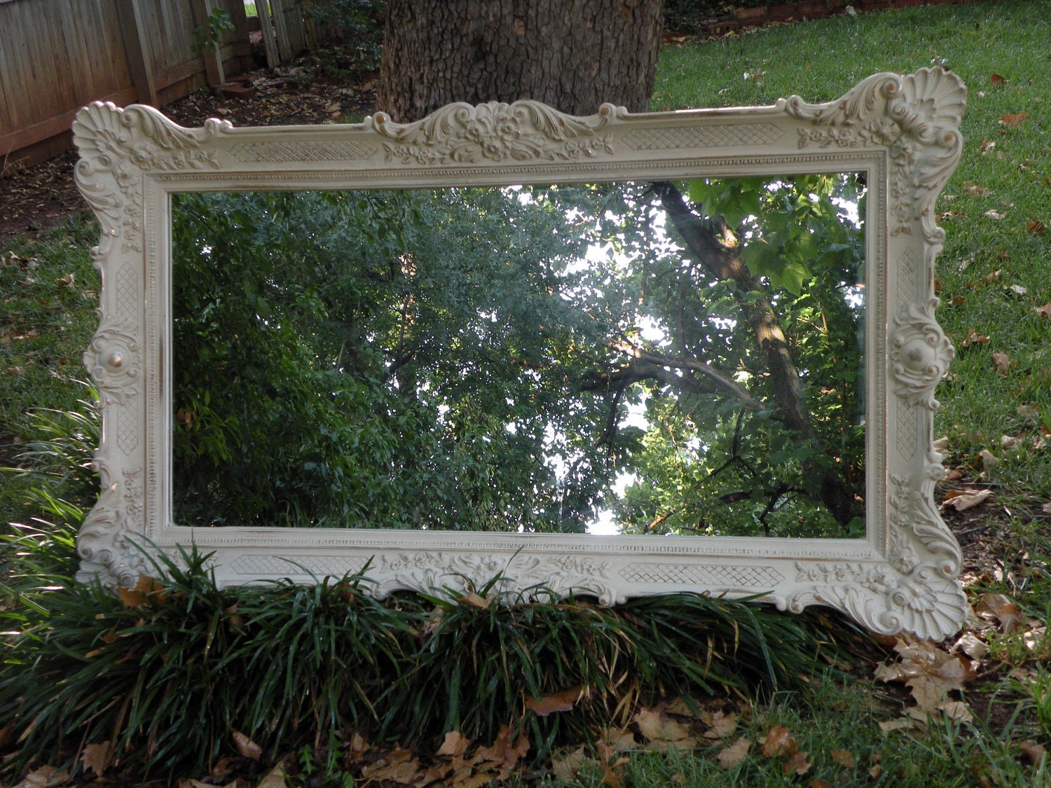 Huge French Mirror Vintage Syroco Rococo Cottage White