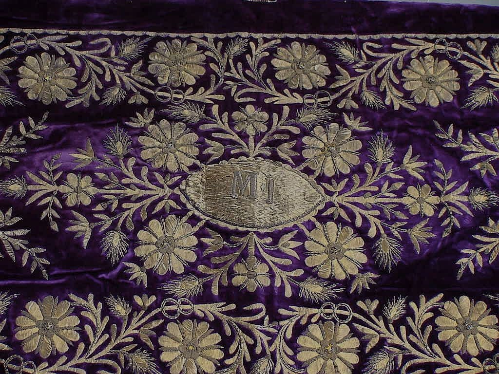 French 19 C. Silk Velvet Embroidered Panel - worldlyandwise