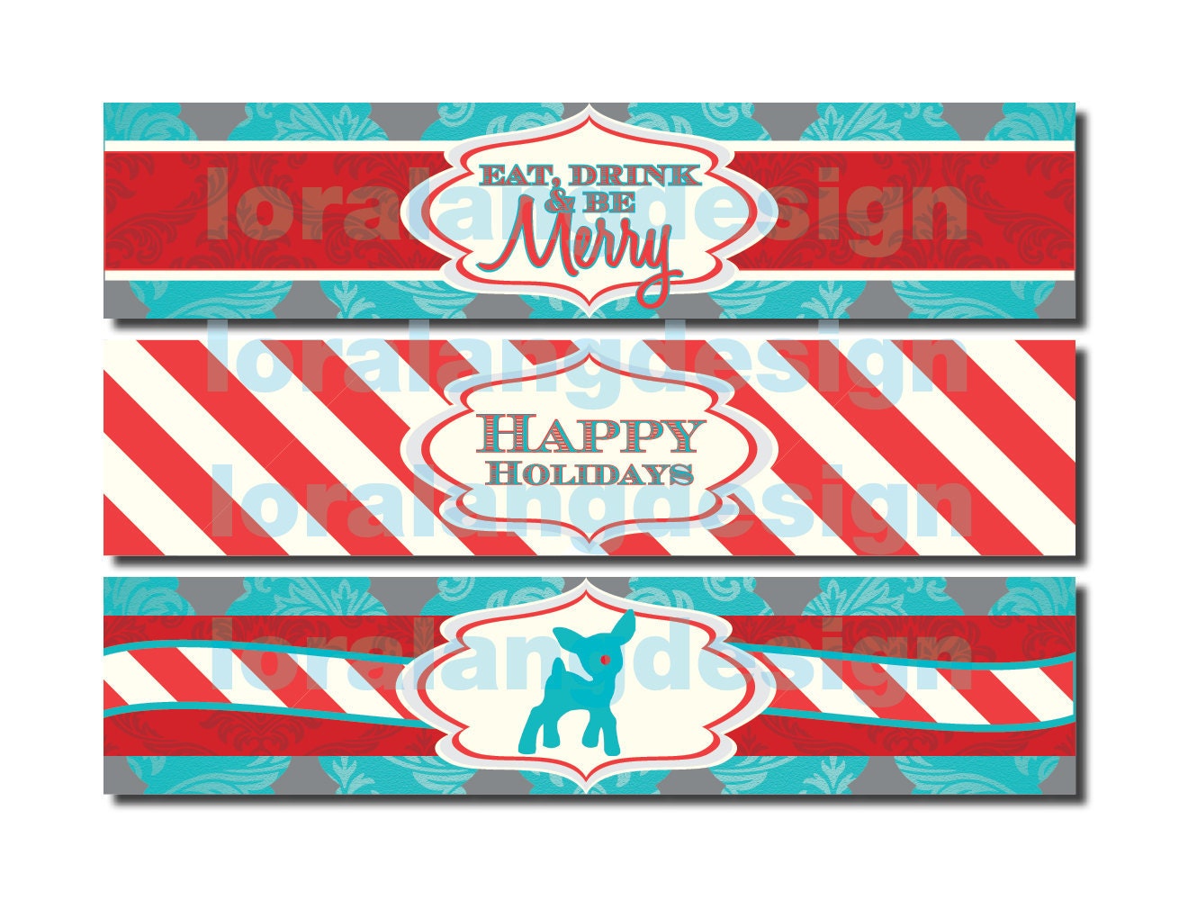 DIY Printable Vintage Rudolph the Red-Nosed Reindeer Christmas Party Water Bottle Labels