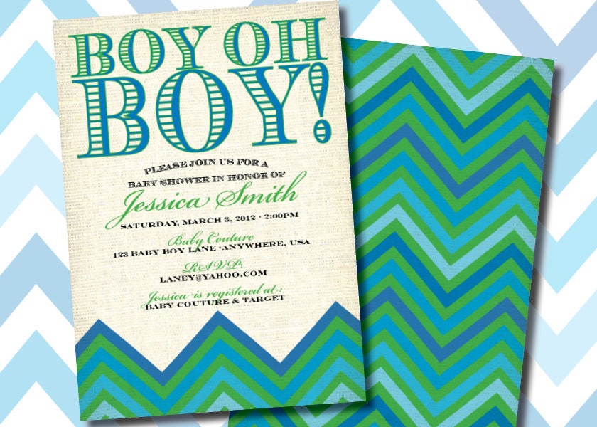 Digital Printable Chevron Boy OH Boy Double Sided Baby Shower or Birthday Invitation Il_170x135